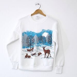 Vintage Deer Stag Bunny Rabbit Sweatshirt Small